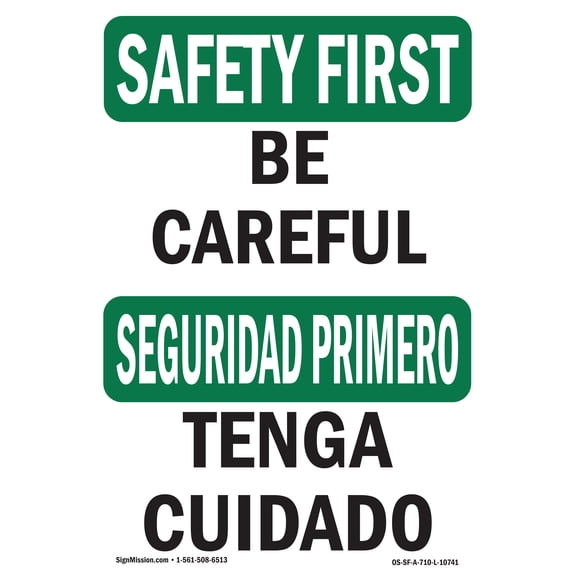 OSHA SAFETY FIRST Sign - Be Careful | Plastic Sign | Protect Your Business, Construction Site, Warehouse & Shop Area | Made in the USA