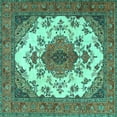 thumbnail image 1 of Ahgly Company Machine Washable Indoor Square Medallion Turquoise Blue Traditional Area Rugs, 3' Square, 1 of 4