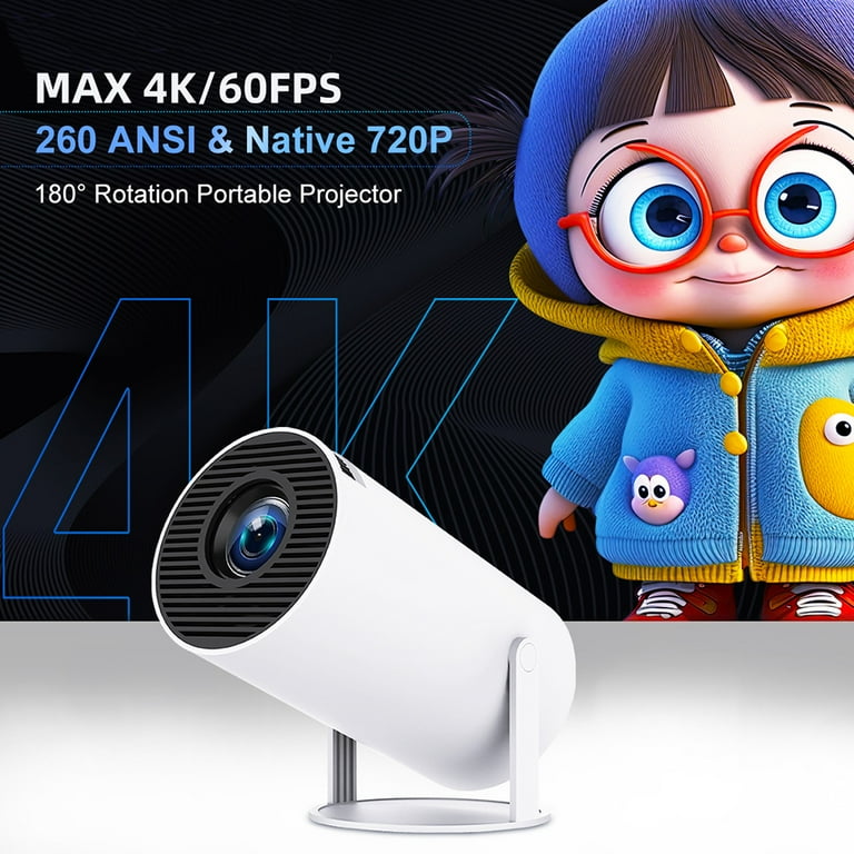 HY300 Smart Android Mini Projector, 5G WIFI 6, Max 4K, Bluetooth