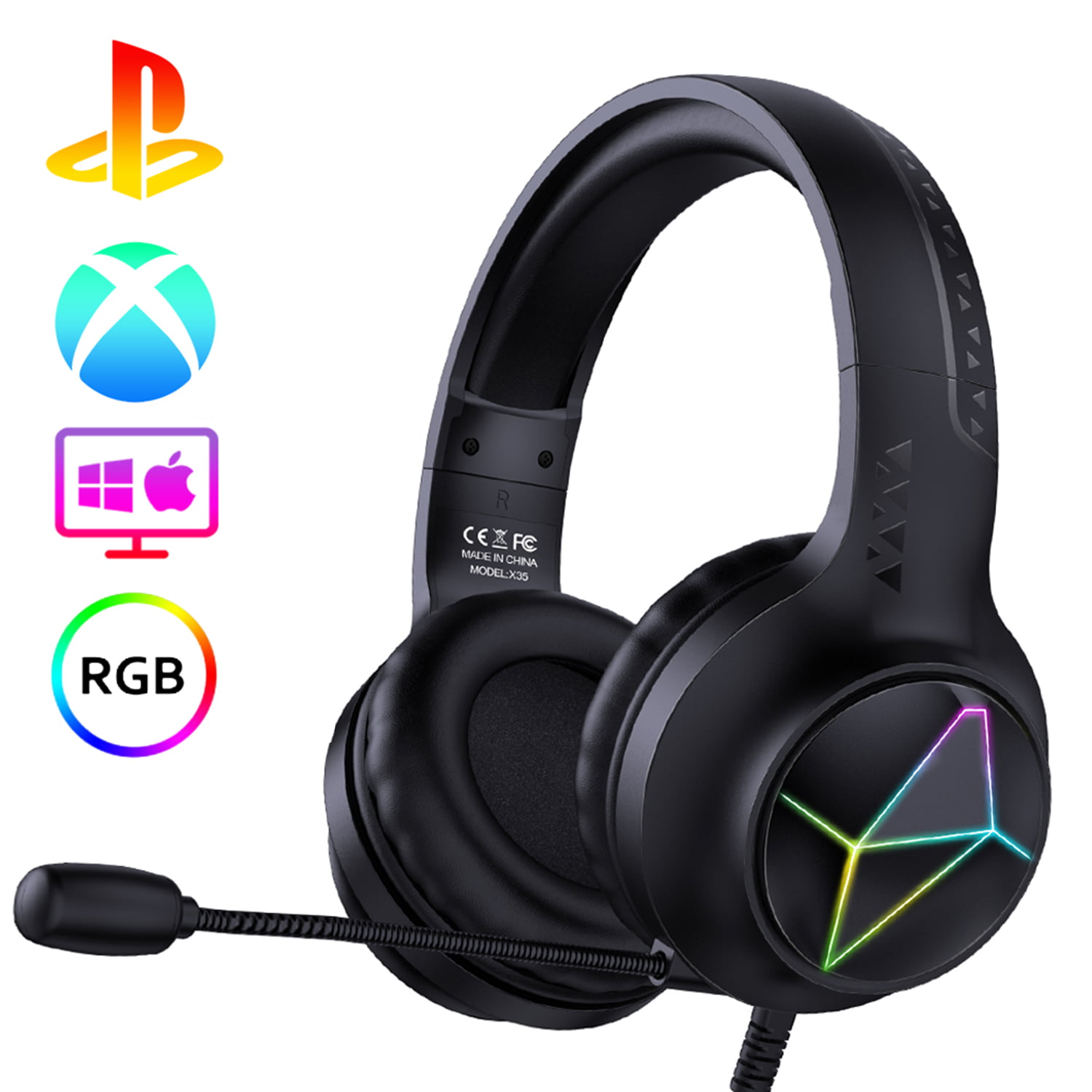 De Kamer Paine Gillic marionet ONIKUMA X35 Gaming Headset, Stereo Bass Surround RGB Noise Cancelling over  Ear Headphones, for PS4 PC Nintendo Switch Tablet, Noise Cancelling Mic LED  Light, Designed Technically for Gamer - Walmart.com