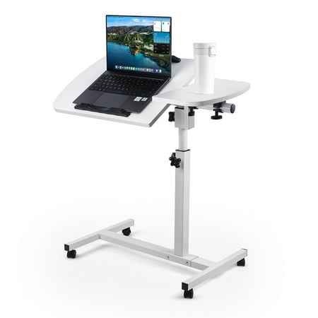 FOUKUS Mobile Compact Standing Desk: Height Adjustable Rolling Laptop Desk  Portable Laptop Stand 27.7  x 15.6  - White