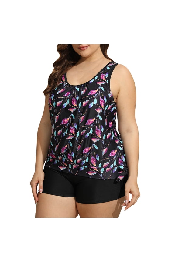 Women Bathing Suit Summer Printed Casual Loose Suits Sleveeless Strappy Back Athletic Swimwear with Shorts Two Piece Plus Size Tankini Swimsuits Summer Saving Clearance!