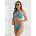 thumbnail image 4 of DARING DIVA Women's Halter Bikini Sets Double Lace Up Tie Back Medium Blue, 4 of 6