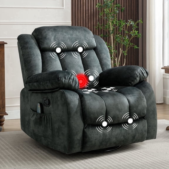 Ebello 37" Wide Adult Overstuffed Soft Velvet Manual Swivel Rocking Recliner Chair for Living Room, Dark Gray