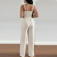 thumbnail image 4 of Summer Outfits for Women Dressy Casual Smocked Crop Tank Tops with Wide Leg Pants Suits Two Piece Solid Formal Sets (X-Large, Beige), 4 of 6