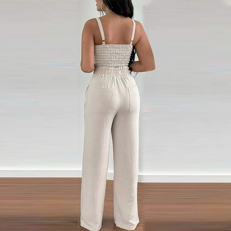 Women's Two Piece Cotton Linen Outfits Sleeveless Crop Top Women's Two Piece Cotton Linen Outfits Sleeveless Crop Top