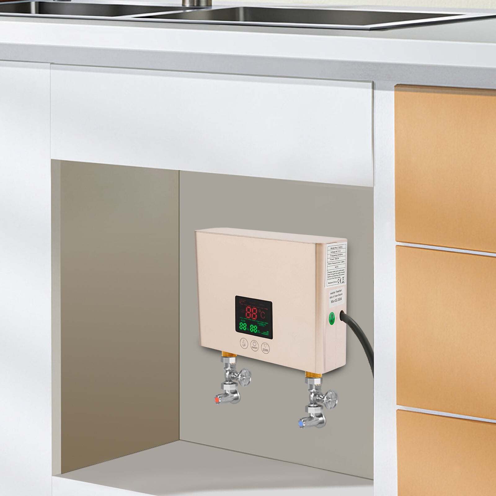 8.27*5.9*2.17in 3000W Digital Display Wall Mounted Mini Electric Water Heater for Laundry Rooms