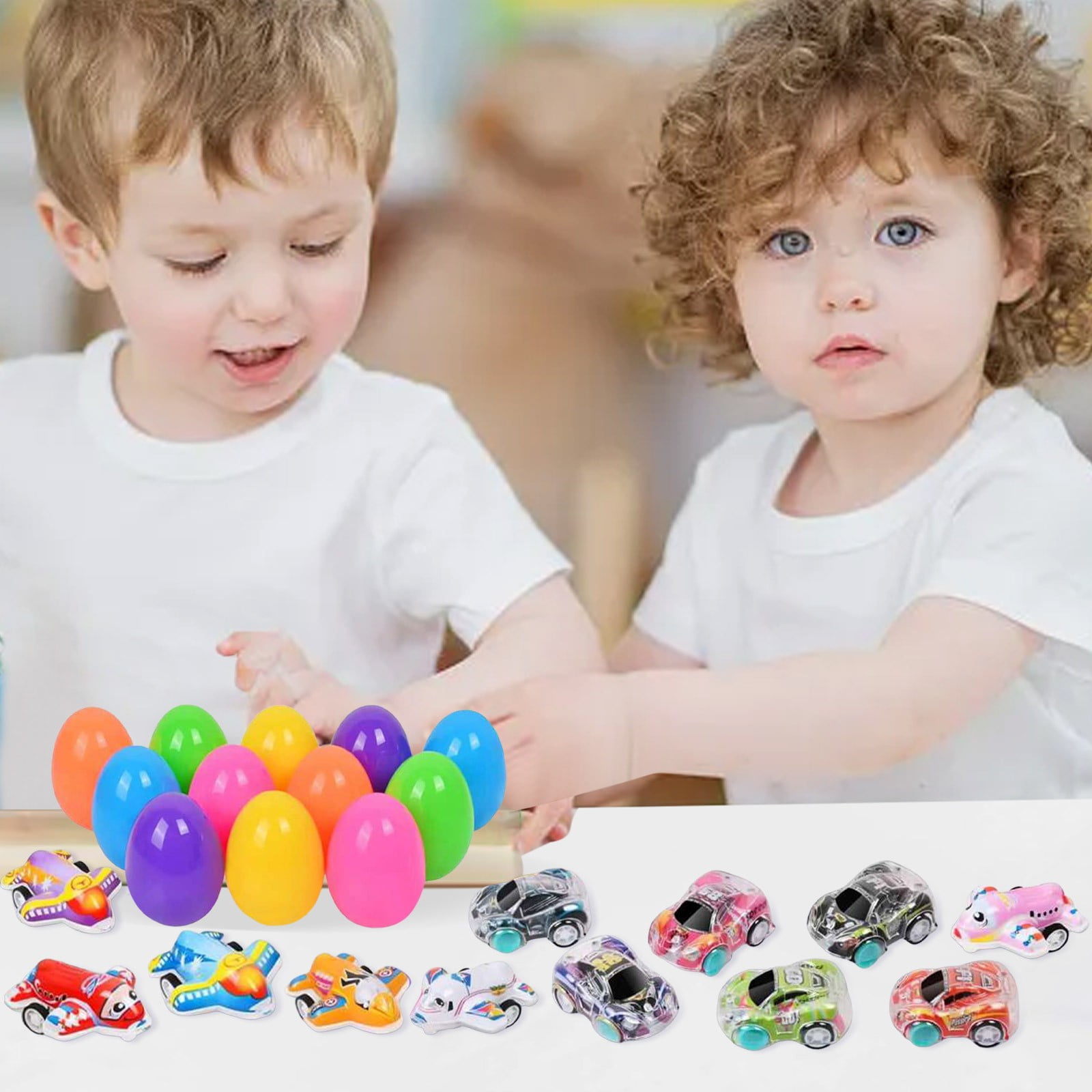 YWIYIUD 12 Pack Prefilled Easter Eggs with PullBack CarToys,Mini AnimalCars Easter Gifts Cute Easter Gifts BasketStuffers Easter Egg Fillers for EggHunting Holiday School Classroom PartyFavors
