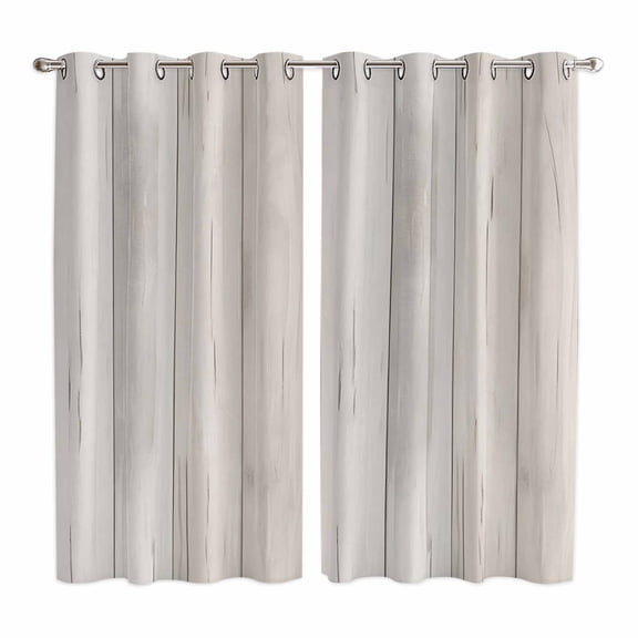 Beige Kitchen Curtains 63 Inch Length, Farmhouse Simple Abstract Striped Wooden Grain Grommet Top Bedroom Living Room Curtains, Light Filtering Cafe Curtain Drapes 2 Panels Set 84''x63''