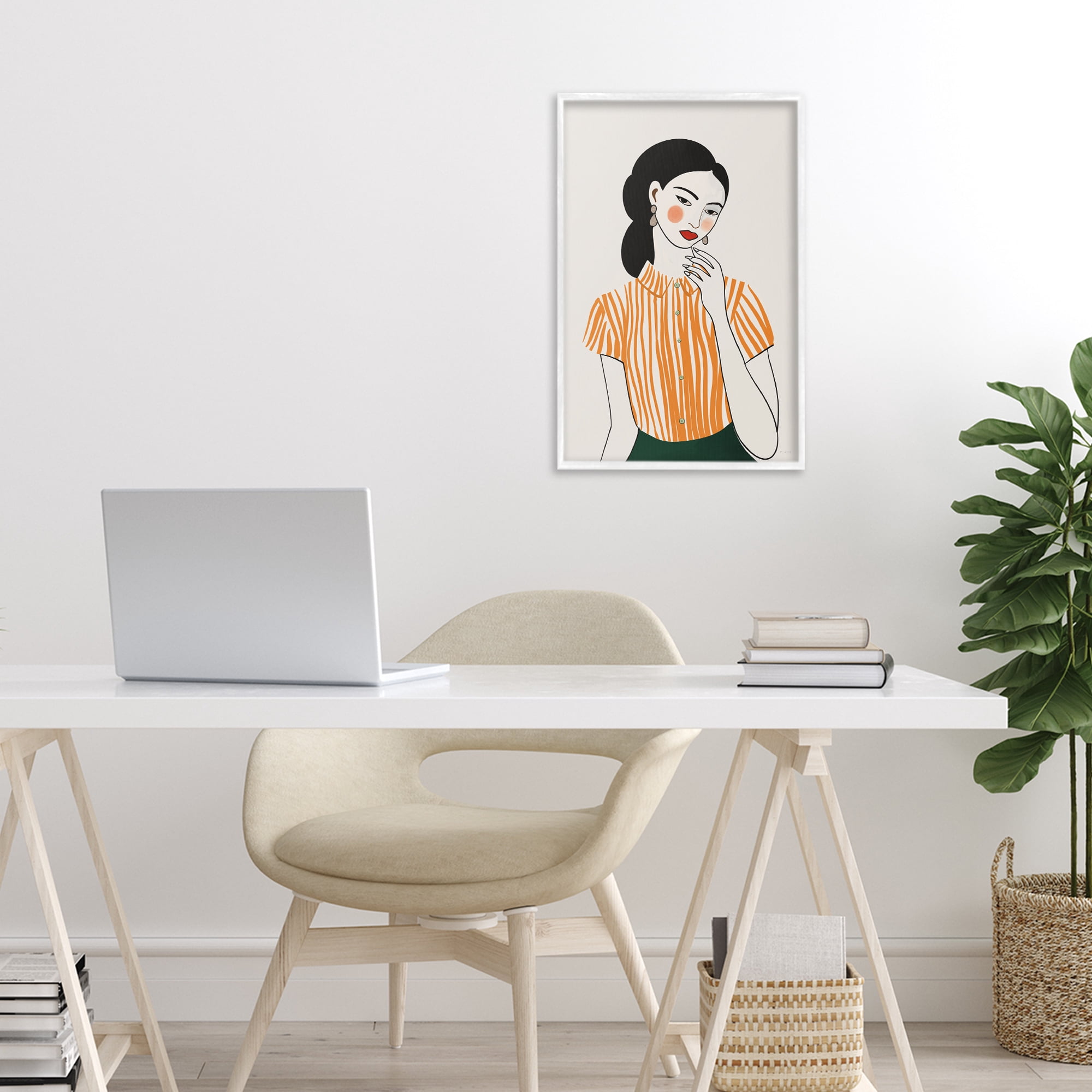 Stupell Industries Woman in Orange Blouse White Framed Giclee Art, design by Omar Escalante