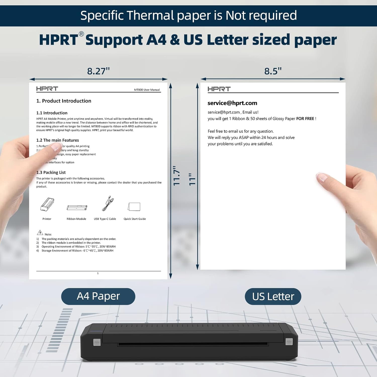 Restored HPRT MT800 Portable Printer Wireless for Travel Bluetooth Android iPhones Laptops Printing with Case (Refurbished)