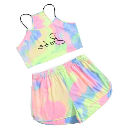 

Casual Tie Dye Spaghetti Strap Short Sets Multicolor Sleeveless Plus Size Pajama Sets