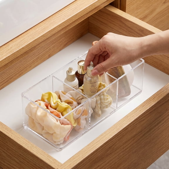 2 Pcs Vanity Stuff, Multipurpose Drawer Organizer – Clear Bins for Jewelry, Kitchen, Office, Makeup, Manicure Supplies – Ideal for Dresser or Desk﻿
