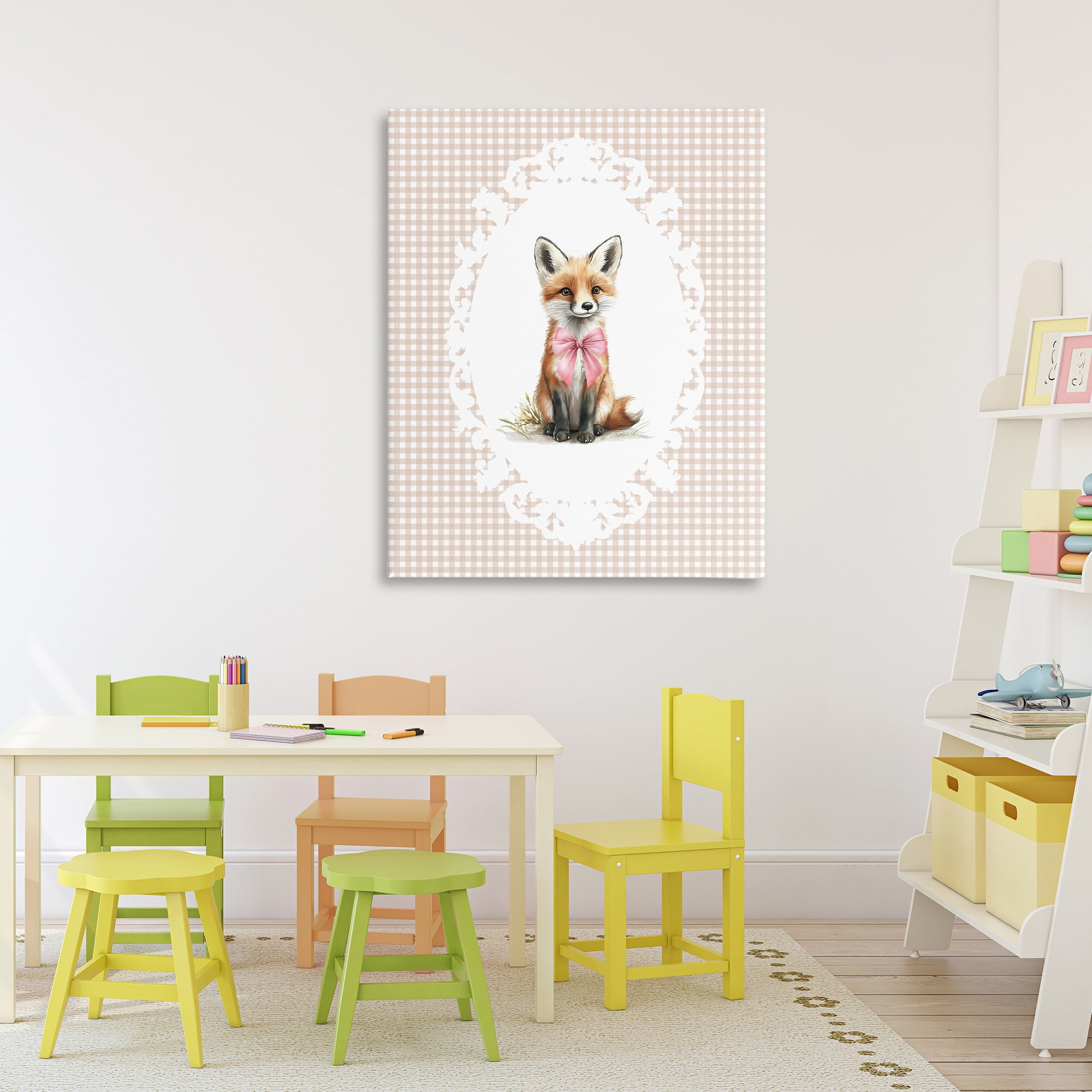 Stupell Industries Vintage Bow Fox on Gingham Canvas Wall Art, design by Christine Simpson Art
