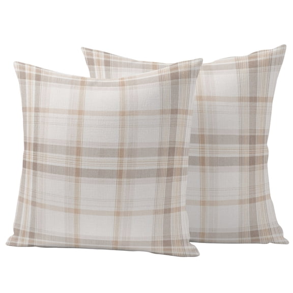 Outdoor Waterproof Throw Pillow Cover Vintage Tartan Rustic Minimalist Decorative Pillow Covers 18x18inch Set of 2 Pillows Case, Modern Beige Plaid Cushion Cases for Sofa Couch Patio Garden
