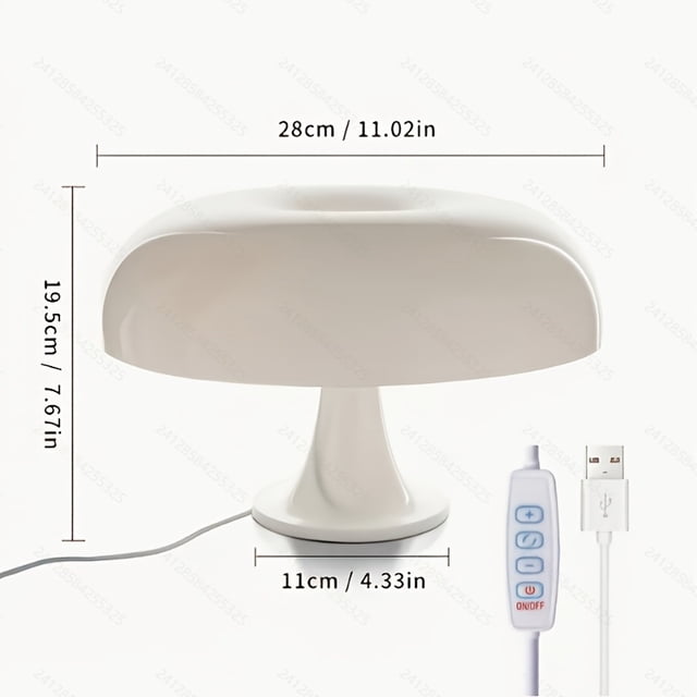 Retro-Style Table Lamp, Mushroom Shape, Flexible Goose Neck LED with Button Switch for Brightness Adjustment, USB Plug Powered, in Three Warm Colors, Ideal for Home and Office Decor