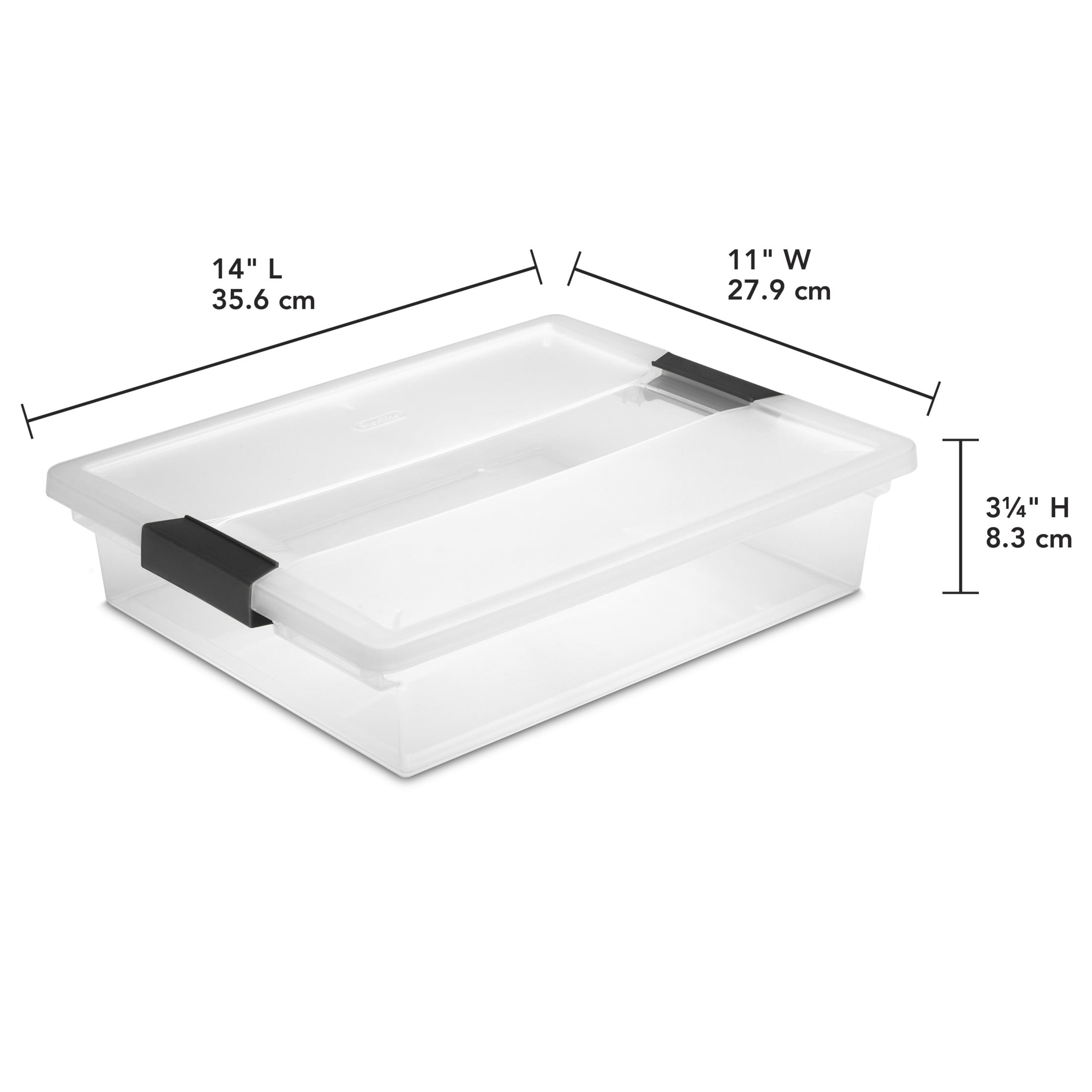 Sterilite Large Clip Box, Clear Plastic Storage Bin with Latching Lid, Fits Letter-Size Paper, Black Latches