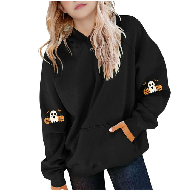 Le Long Sweat à Capuche d'Halloween pour Enfants Manches Longues Sport Épaule
