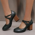 thumbnail image 4 of SACFOF Chunky Heel Ankle Strap Pumps for Women Closed Round Toe Comfortable 3 Inches Low Heel Mary Janes Leather Dress Shoes Office Working Party Event Prom Business, 4 of 6