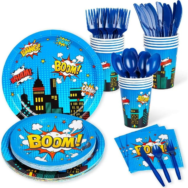 Superhero Party Decorations, Superhero Party Supplies Serves 16, Party Plates and Napkins Sets