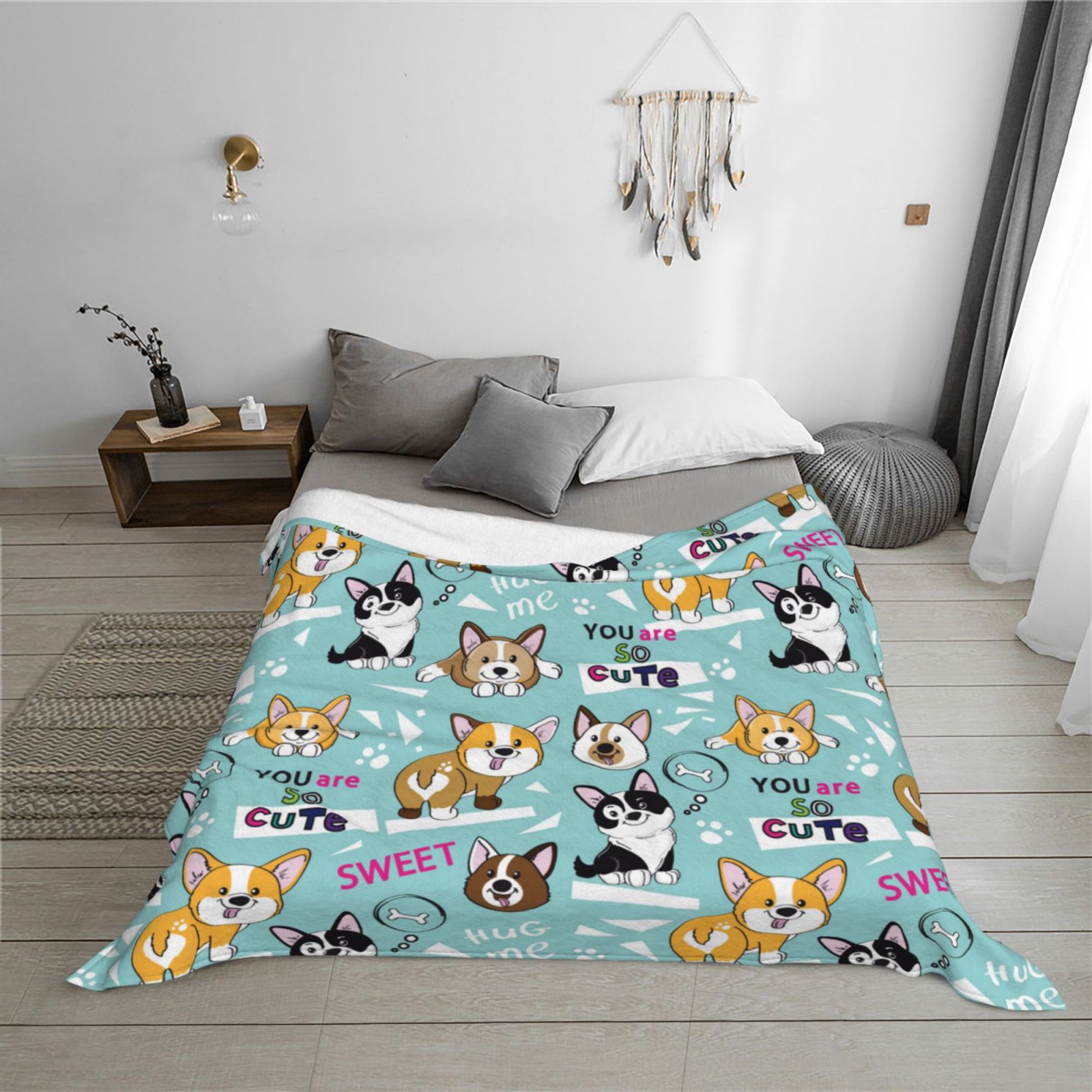 Throw Blanket for Couch - Dogs Soft Comfy Lightweight Cozy Warm Throw Blanket, Fuzzy Plush Flannel Blanket & Throws for Sofa and Bed All Season