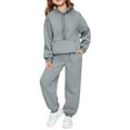 thumbnail image 2 of Xdegoge Girls Sweatsuit Set Zip Up Long Sleeve Hoodies Pockets Drawstring Waisted Loose Joggers Solid Color Lounge Sets Fall Winter Cozy Trendy Outfits, 5-13 Years, 2 of 9