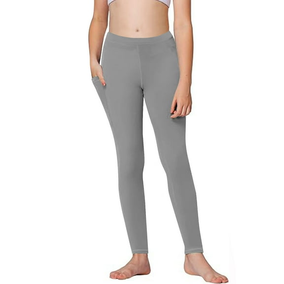 Girls Athletic Leggings Kids Workout Ankle Length High Waisted Stretchy Running Yoga Pants with Pockets