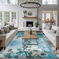 thumbnail image 4 of Blue Teal Spring Floral Large Area Rugs for Bedroom Living Room, Soft Non Slip Carpet Bedside Rug, Modern Botanical Oil Painting Art Rectangular Floor Cover Kitchen Accent Rug 5'x8' for Office, 4 of 9