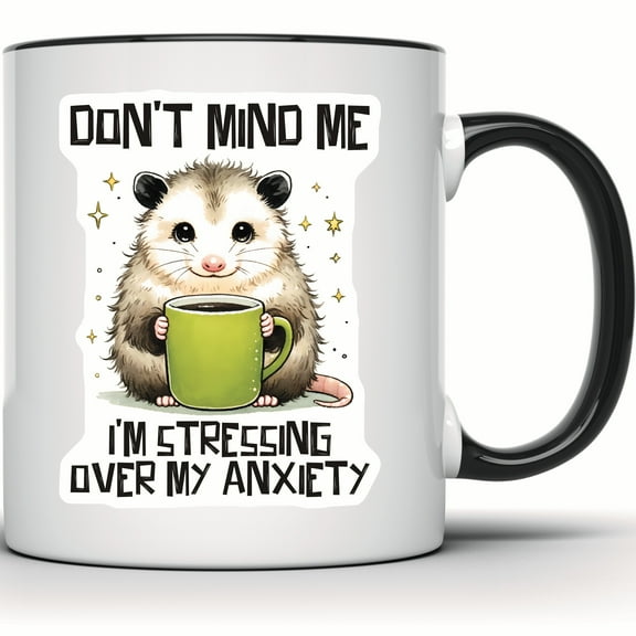 Don't Mind Me Opossum Mug - Funny Stress Relief Gift - Cute Possum Lover Coffee & Tea Mug for Friends - 11 Ounce Black Rim Handle Novelty Coffee Cup - WMUG0678-Black Rim