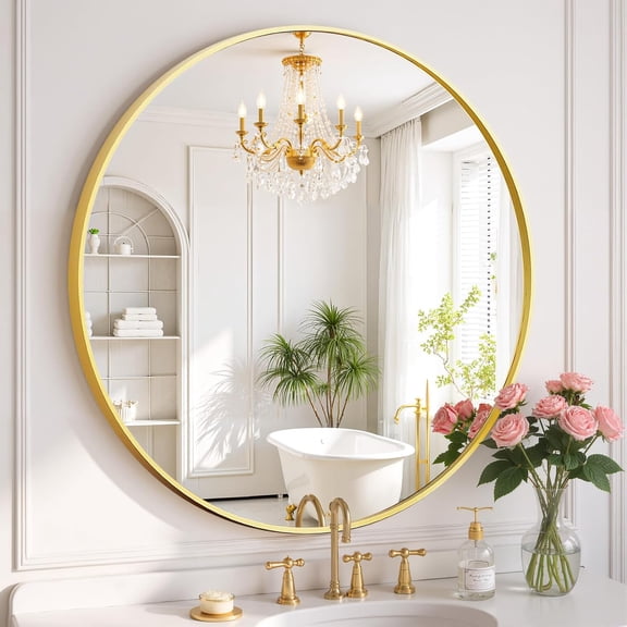 Round Wall Mirror 24 Inch Gold Vanity Mirror with Metal Frame