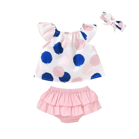 

TAIAOJING Baby Girl Clothes Toddler Kids Short Sleeve Dots Print Top Shorts Hairband Casual 3PCS Set Fall Outfits 3-6 Months