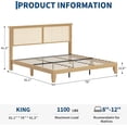 thumbnail image 2 of Rattan Bed Frame King Size with Natural Rattan Headboard & LED Lights, Wood King Bed Frame with Solid Wood Foundation, No Box Spring Needed, Natural, 2 of 7