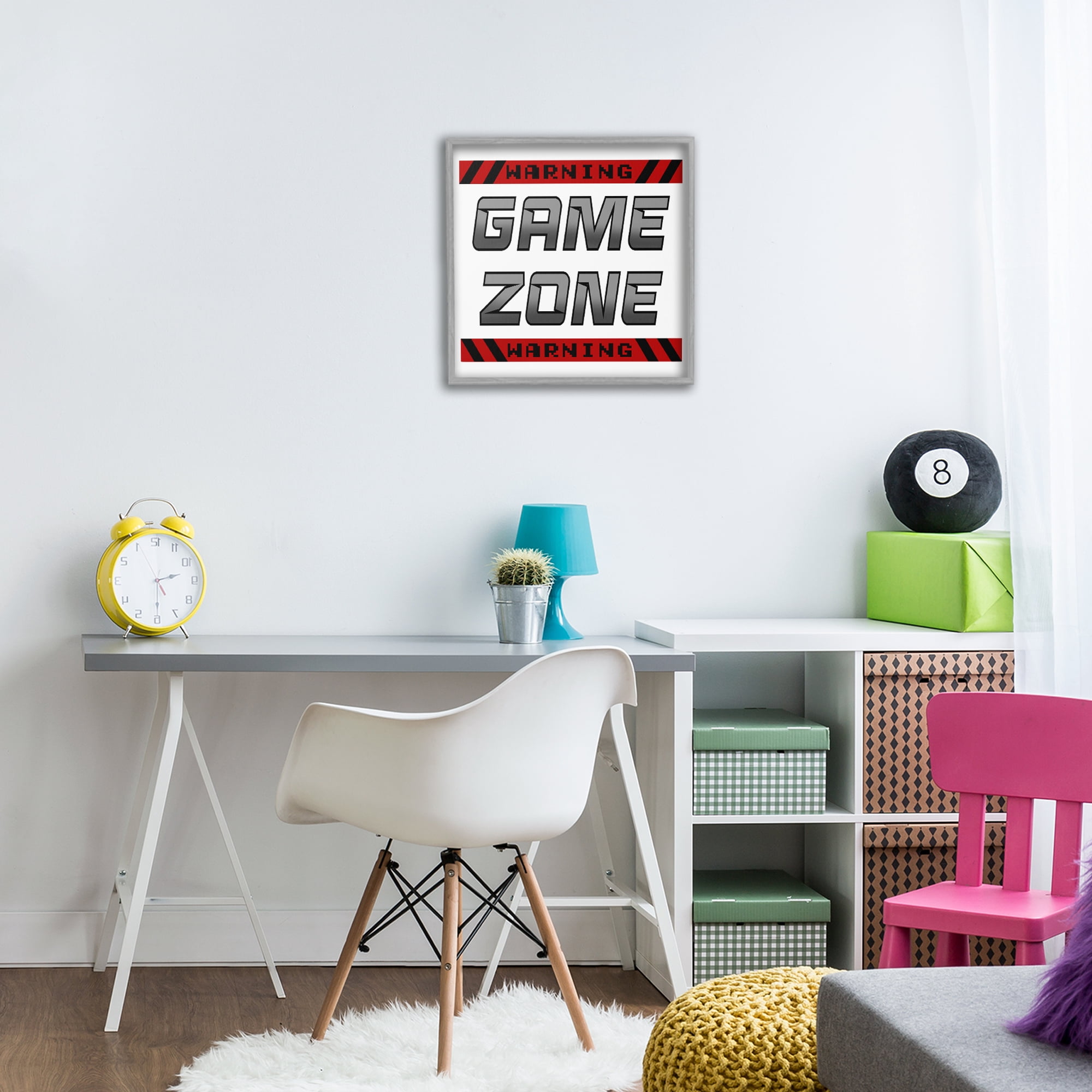Stupell Industries Game Zone Warning Gray Framed Giclee Art, design by Marcus Prime