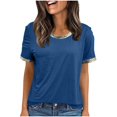 thumbnail image 4 of Women's T-Shirt Scoop Neck Contrast Trim Heathered Knit Casual Short Sleeve Top Summer Solid Color Tee, 4 of 8