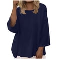 thumbnail image 3 of HongQid Plus Size 3/4 Sleeve Crinkle Cotton Tops for Women Crew Neck Oversized Blouse Casual Loose Tunic Flowy Hem, 3 of 10