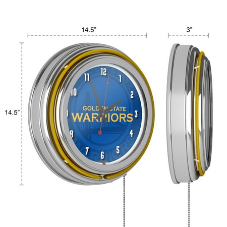 Golden State Warriors NBA Fade Chrome Double Ring Neon Clock - Blue, Gold
