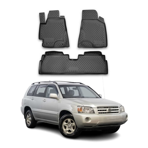 OMAC Floor Mats Liner for Toyota Highlander 2001-2007 Black TPE All-Weather 3Pcs