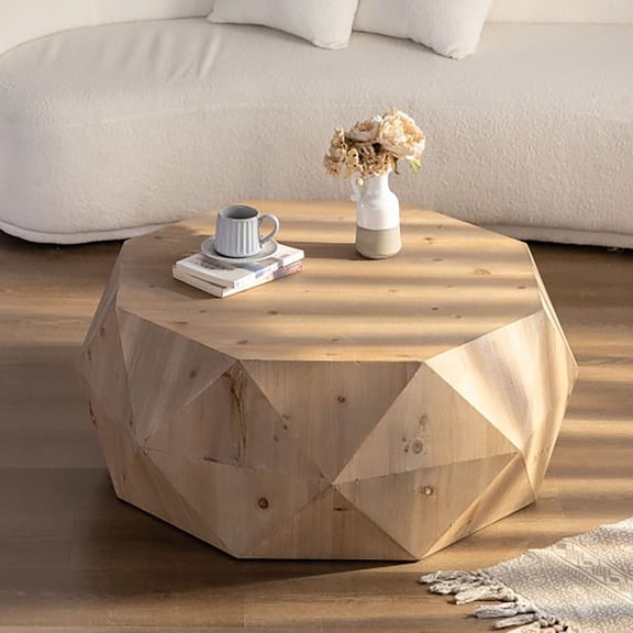 Kevinplus 38"Three-dimensional Embossed Pattern Design American Retro Style Coffee Table,Natural Tabletop