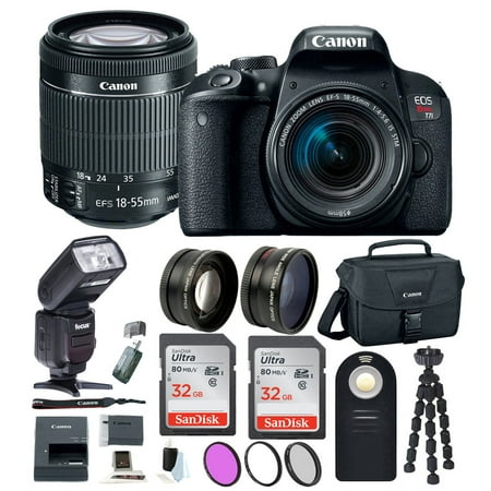 Cannon Low Profile Swivel Base - Canon Rebel T7i DSLR Camera with 18-55mm Lens and TTL Swivel Flash Bundle