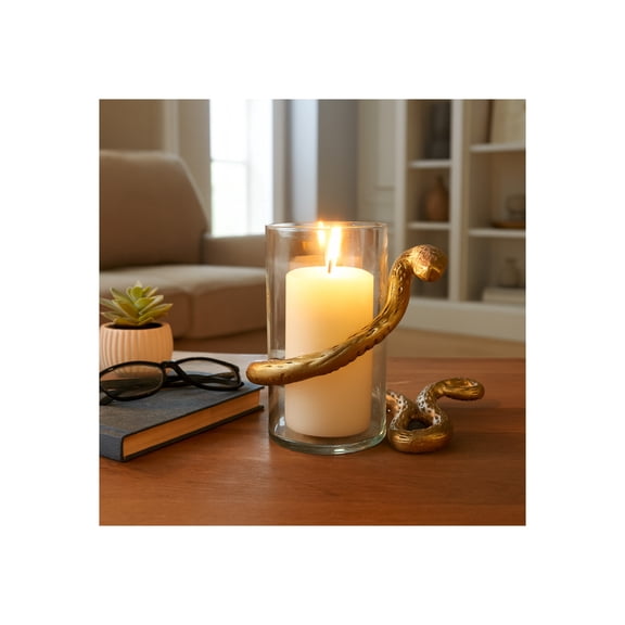 Decorative Snake Glass Candle Holder for House Decor - Modern Pillar Candlestick Holder for Table Centerpieces - Elegant Candle Stand Holder for Office Desk, Bedroom, or Living Room Decor - 6", Gold