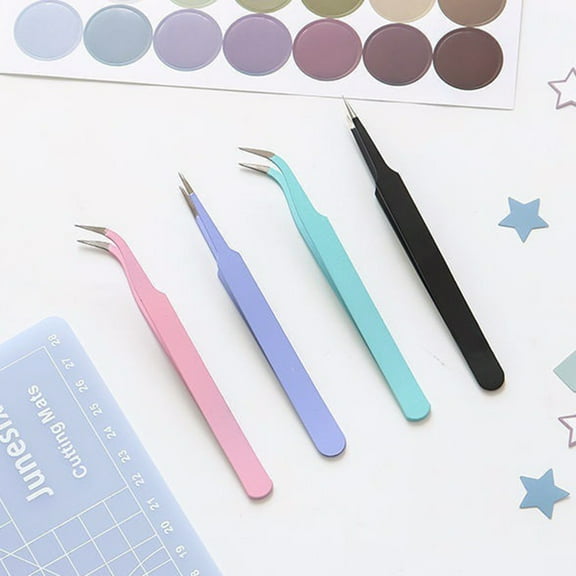 Soumake 2Pcs Diy Tweezer Multi-Purpose Clamp Tightly Lightweight Metal Nail Art Sticker Straight Curved Tweezer For Picking