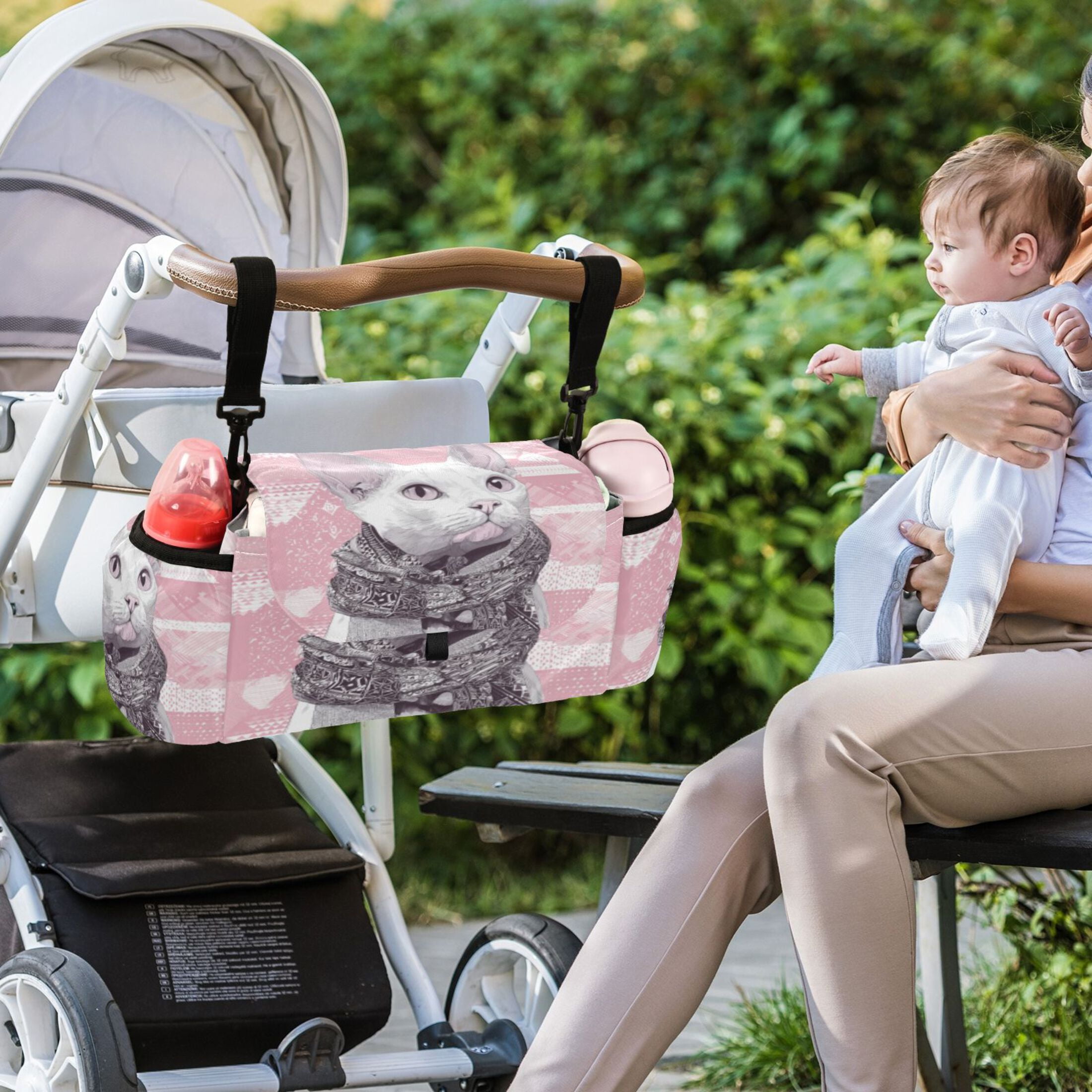 DIXRUYEE Stroller Organizer Scarfed White Cat Printed