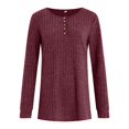 thumbnail image 4 of felwors Knit Sweater Women V Neck Button Up Sweaters Jumpers Trendy Tunic Long Sleeve Pullover Tops Comfy Fall Clothes Wine, M, 4 of 5