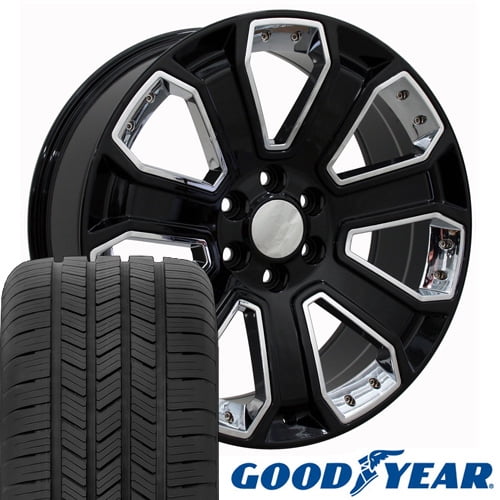 Oe Wheels Inch Fit Chevy Silverado Tahoe Gmc Sierra Yukon Cadillac Escalade Cv93 Black Chrome x8 5 Rims Goodyear Eagle All Season Tires Lugs Tpms Hollander 5661 Set Walmart Com