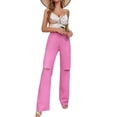 thumbnail image 2 of SAYOO Women's Straight Jeans Ripped High Waist Casual Versatile Full-Length Pants, Pink, 2 of 8
