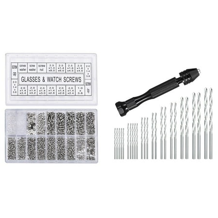 

1000Pcs Stainless Steel Eyeglasses Watch Repair Screw Replacement Kit with Hand Drill Set Precision Pin Vise