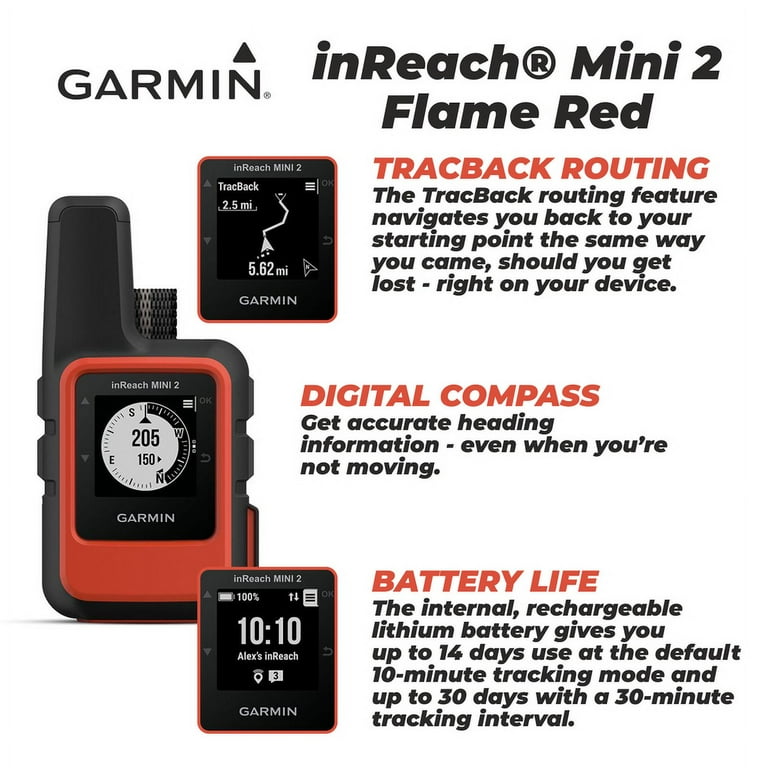 Garmin inReach Mini 2 Satellite Communicator Flame Red Hand-Held with  Wearable4U Power Pack Bundle