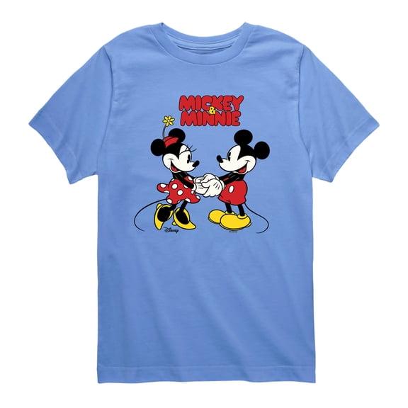 Disney - Mickey And Minnie Holding Hands - Youth Boys Short Sleeve Graphic T-Shirt