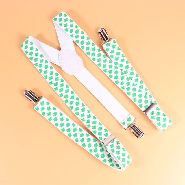 CRAFTHROU 2Pcs Fashion Elastic Fabric Braces for Men Trousers Comfortable Adjustable Clover Style