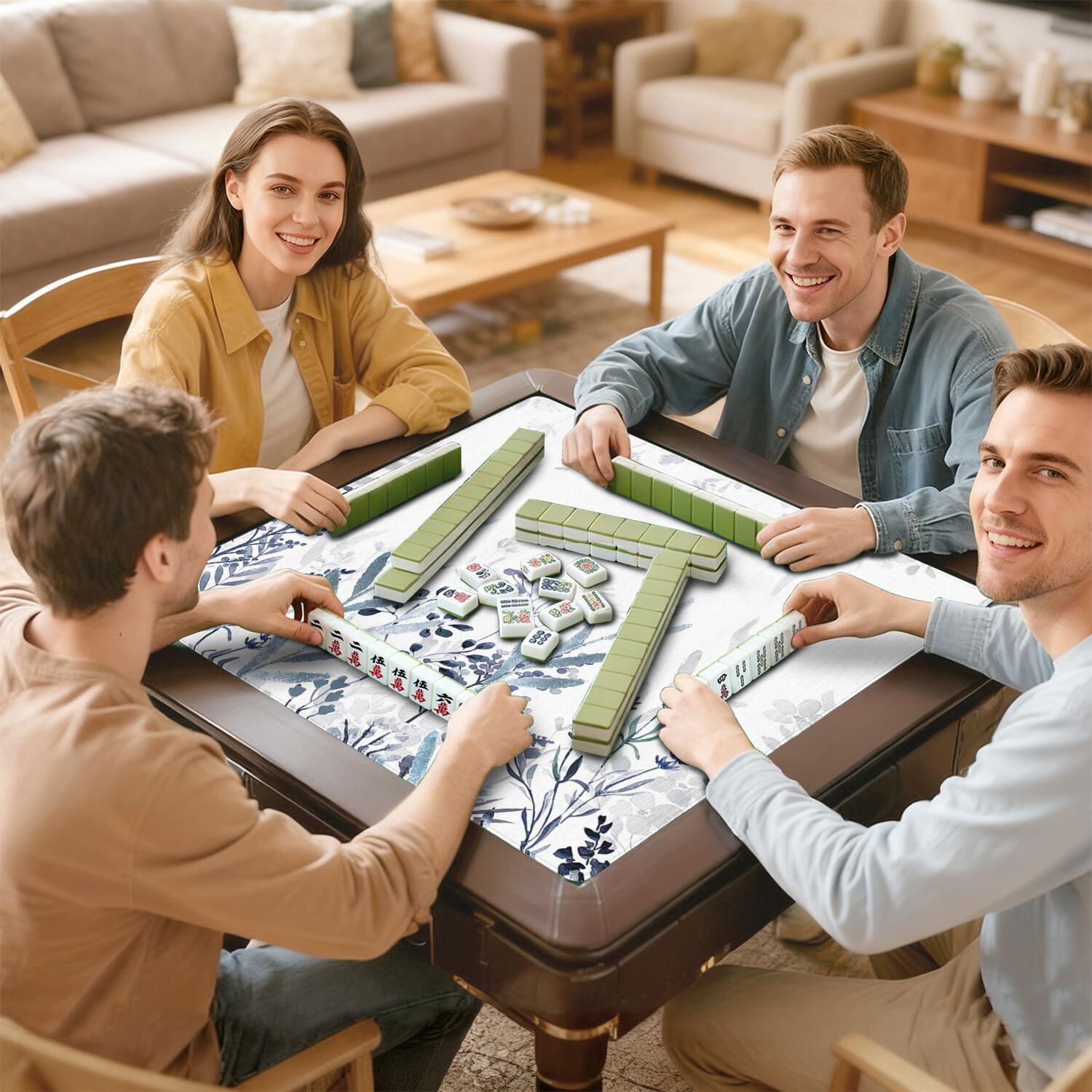 Floral 31.5x31.5 Inch Rubber Game Mat Creates a Perfect Mahjong Playing Surface with Enhanced Non-Slip and Noise Control